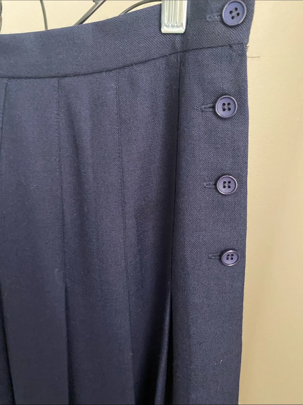 Vintage 100% Wool Classic Navy Pleated Skirt